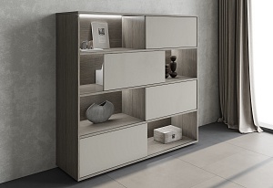 Стеллаж с дверьми купе VELION VMCS 1615, аметист/дуб сильвер , 1600х450х1517 мм